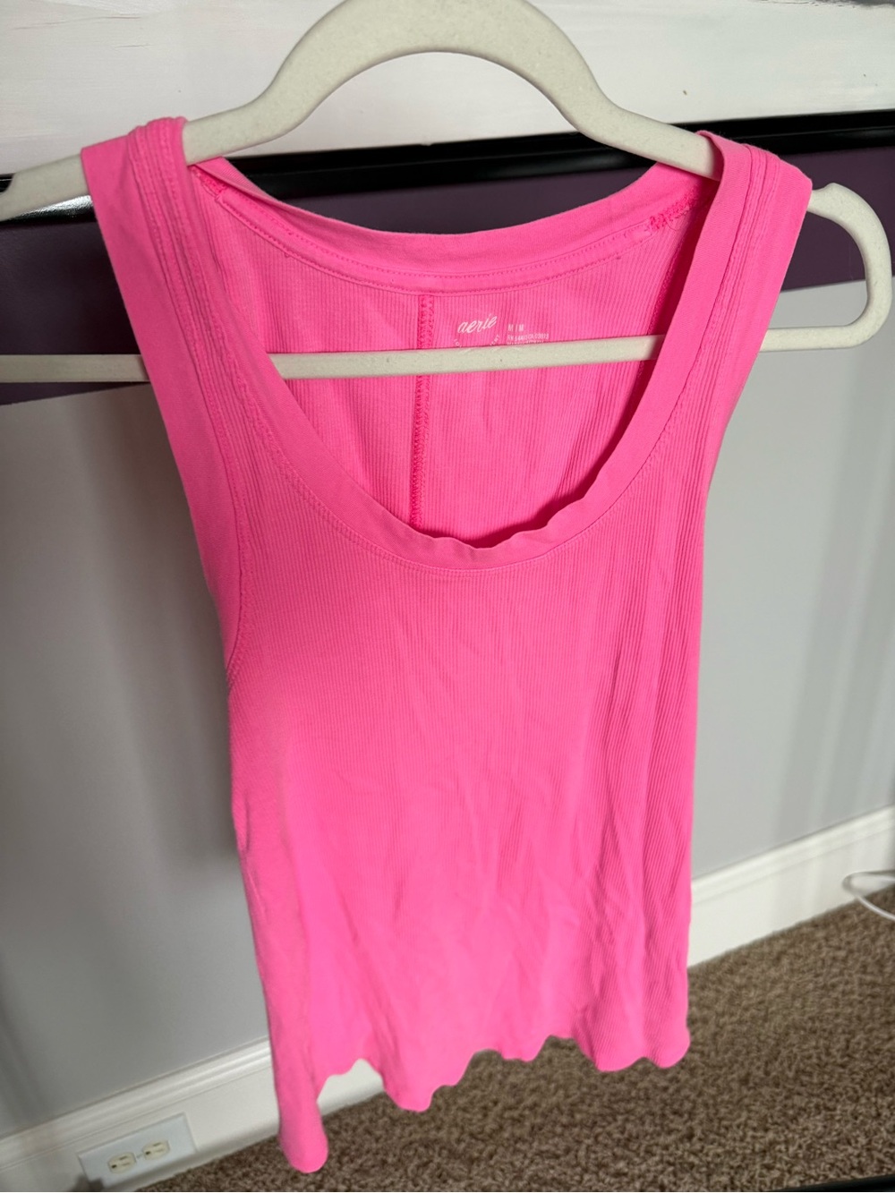 aerie Ribbed Scoop Tank Top - Neon Pink